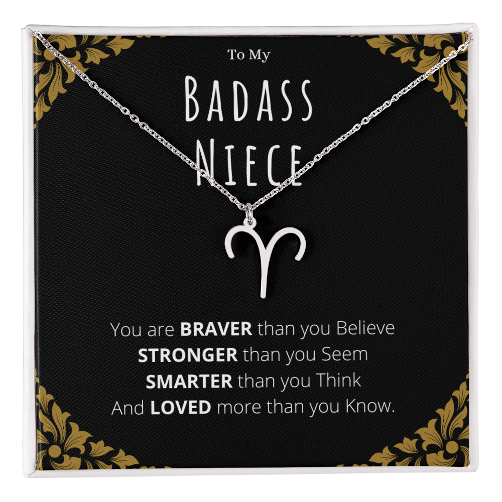 Best Gifts 305-To My Badass Niece Zodiac Sign Necklace with Empowering Quote from Aunt or Uncle 