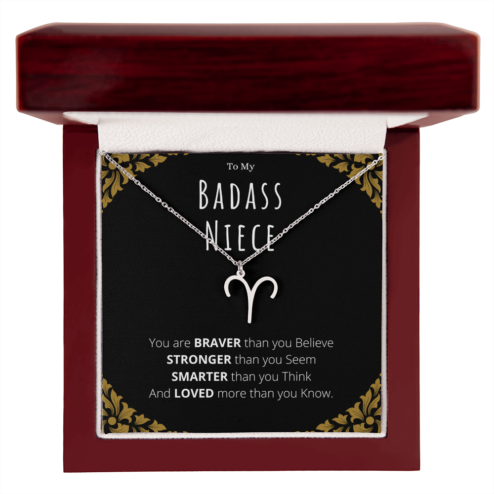 Best Gifts 305-To My Badass Niece Zodiac Sign Necklace with Empowering Quote from Aunt or Uncle 