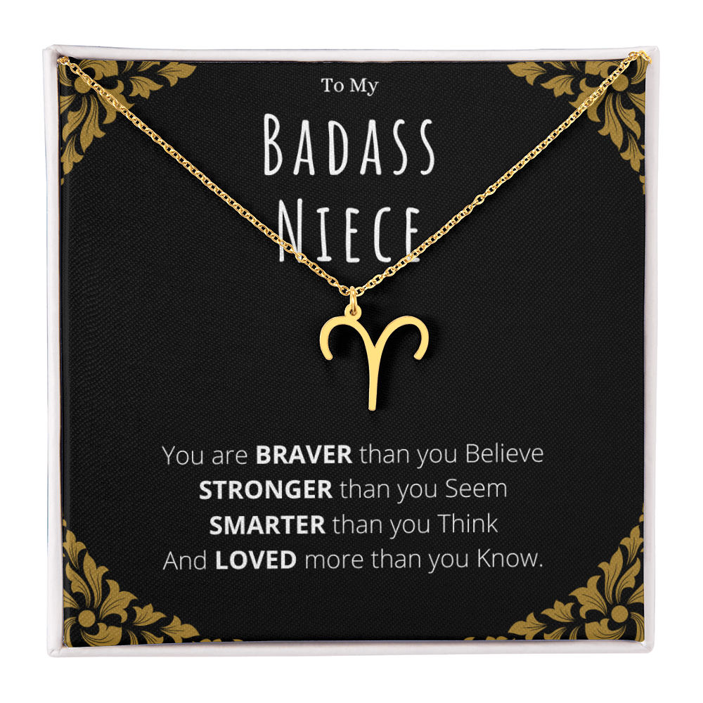 Best Gifts 305-To My Badass Niece Zodiac Sign Necklace with Empowering Quote from Aunt or Uncle 