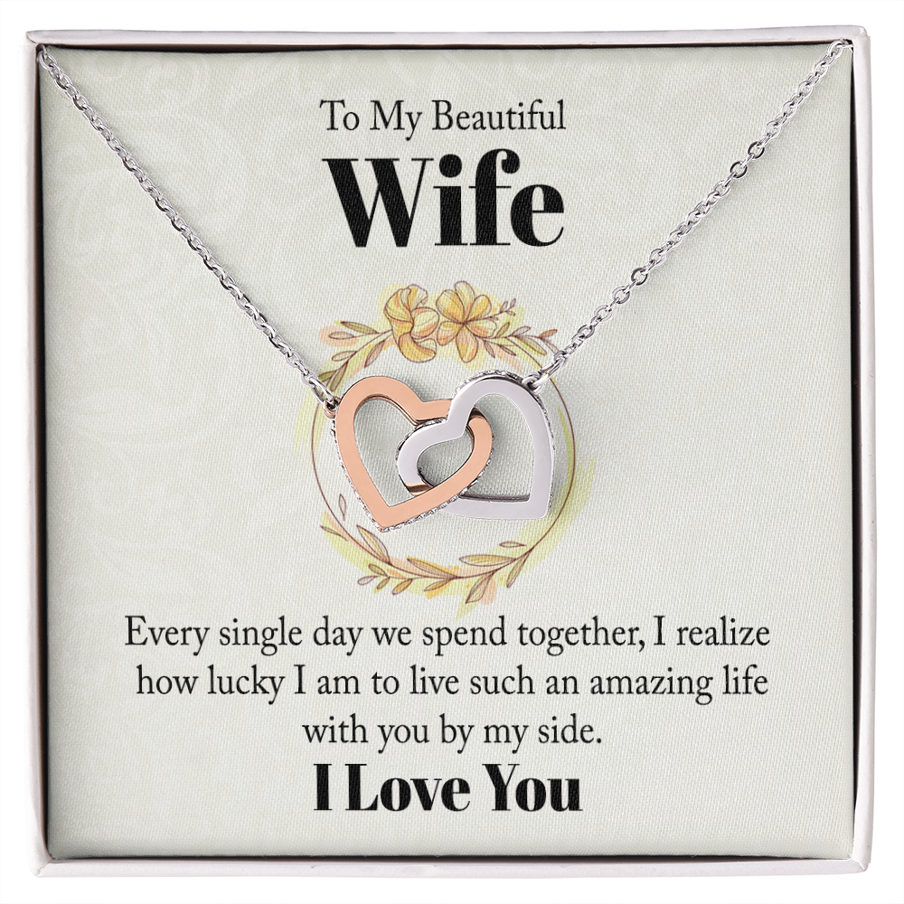 Christian Gifts 305-To My Beautiful Wife Interlocking Hearts Necklace with CZ Crystals