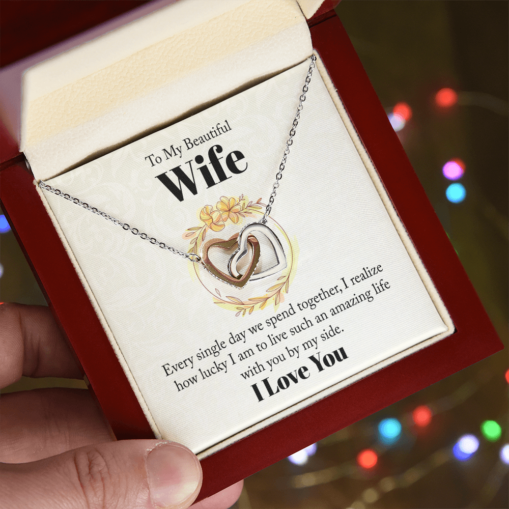 Christian Gifts 305-To My Beautiful Wife Interlocking Hearts Necklace with CZ Crystals 