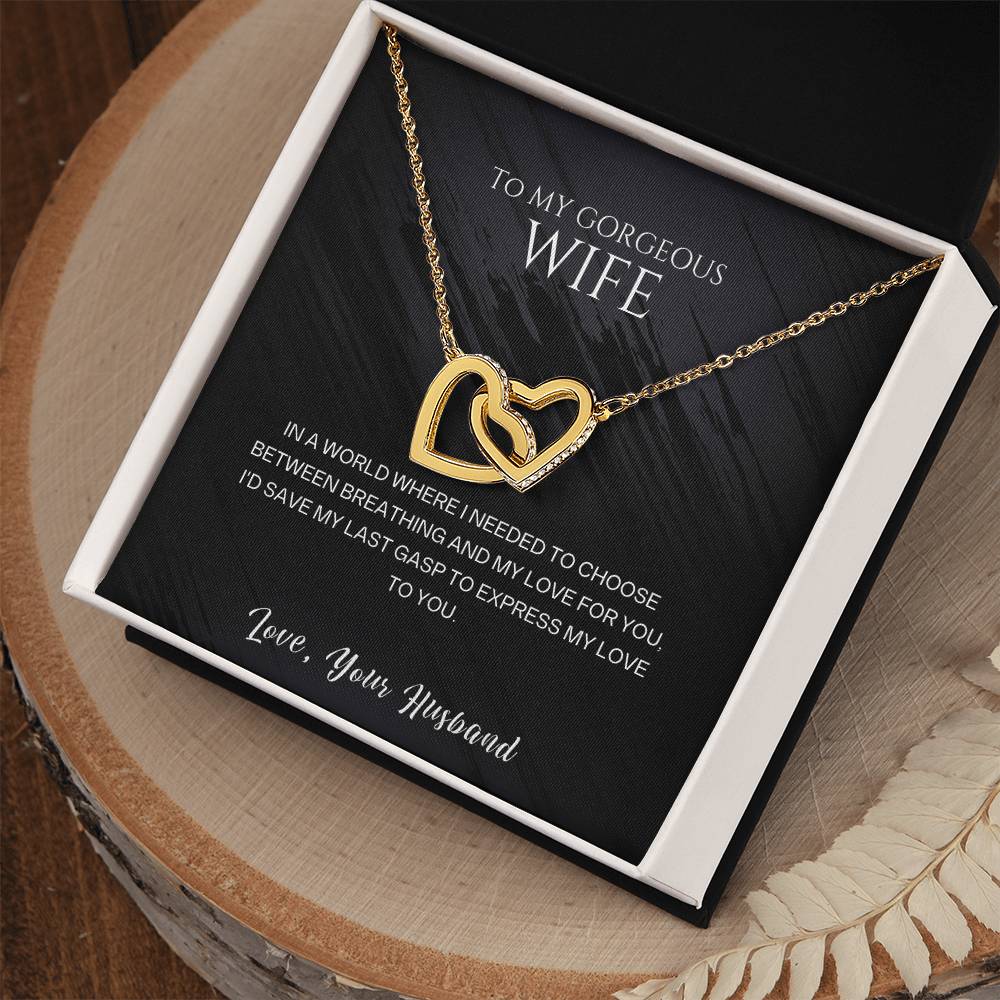 Christian Gifts 305-To My Gorgeous Wife Interlocking Hearts Necklace with CZ Crystals