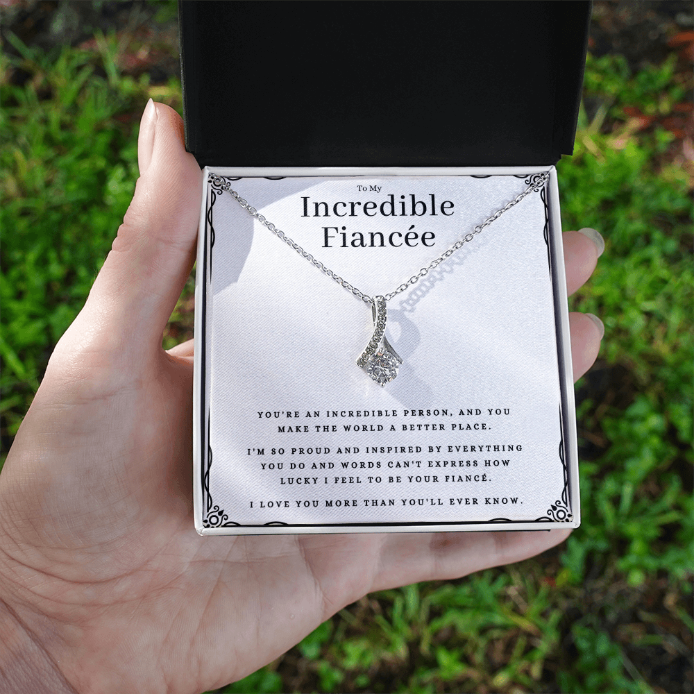 Best Gifts 305-To My Incredible Fiancée Dazzling Ribbon Pendant Necklace with 7mm Cubic Zirconia