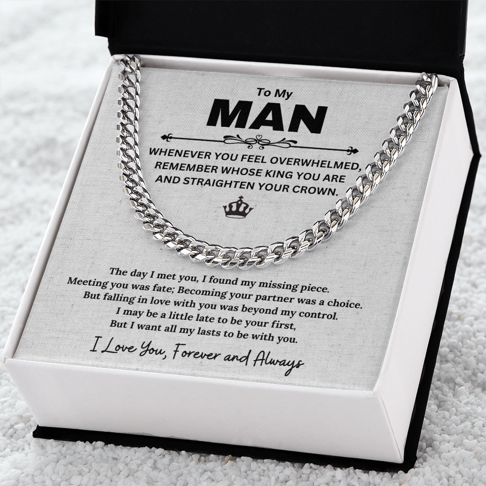 Best Gifts 305-To My Man Cuban Link Chain Necklace with Inspirational Message from Partner