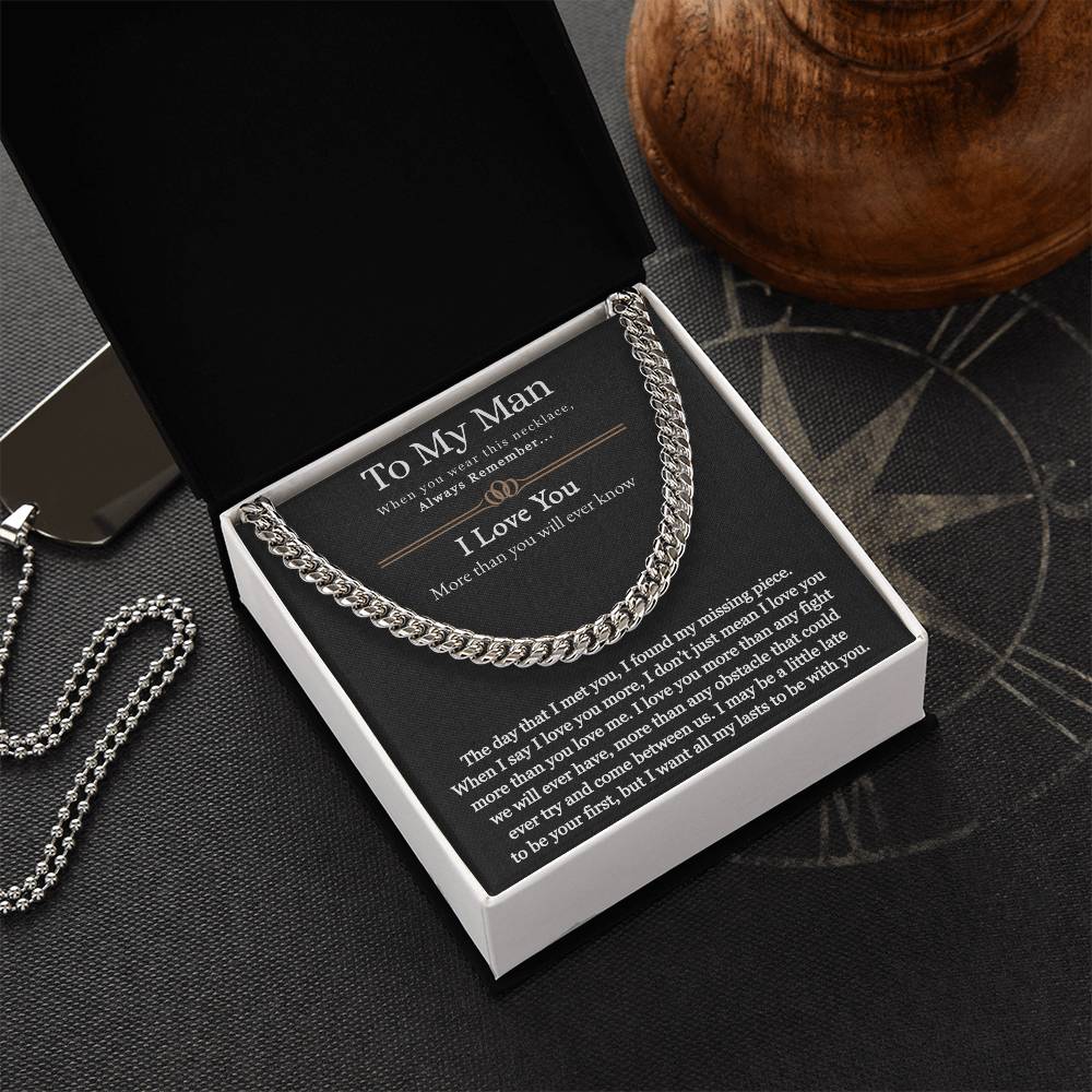 Best Gifts 305-To My Man Cuban Link Chain Necklace with Message from Partner