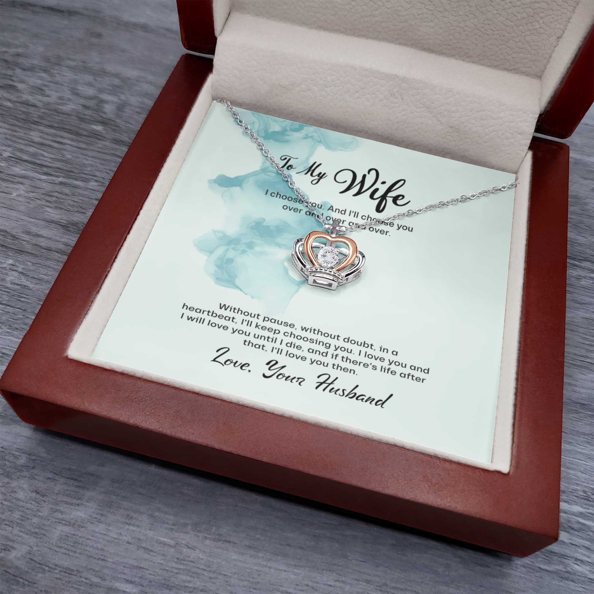 Best Gifts 305-To My Wife Crown Pendant Necklace with Message from Husband