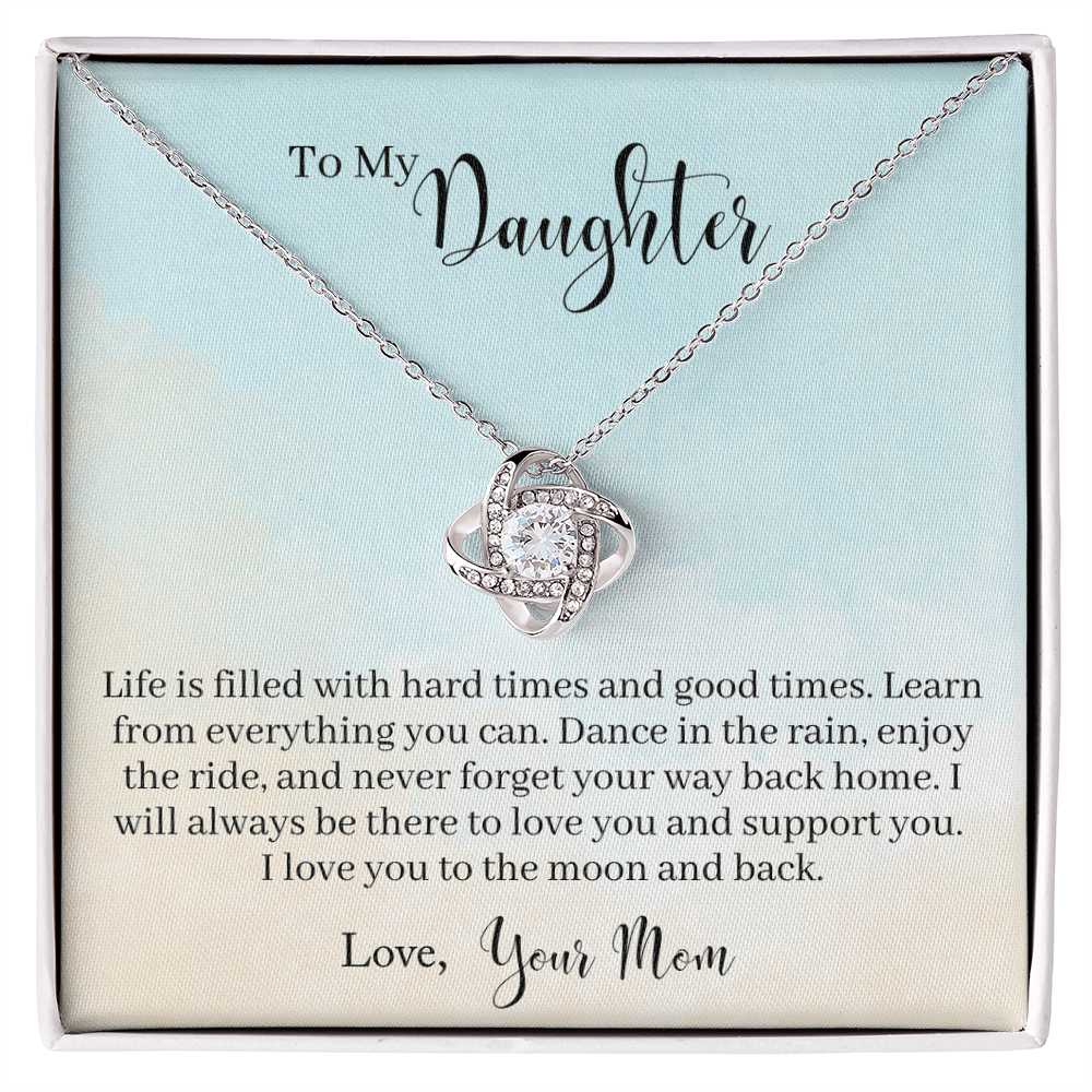 Christian Gifts 305-To the Moon and Back Love Knot Necklace for Daughter – Mom Gift