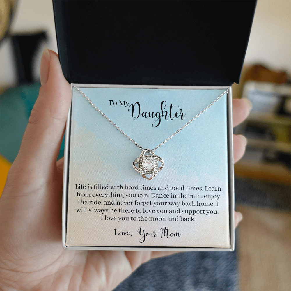 Christian Gifts 305-To the Moon and Back Love Knot Necklace for Daughter – Mom Gift