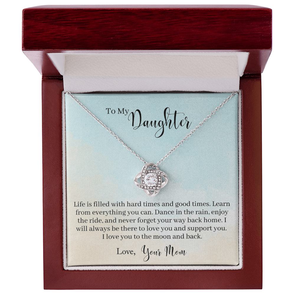 Christian Gifts 305-To the Moon and Back Love Knot Necklace for Daughter – Mom Gift