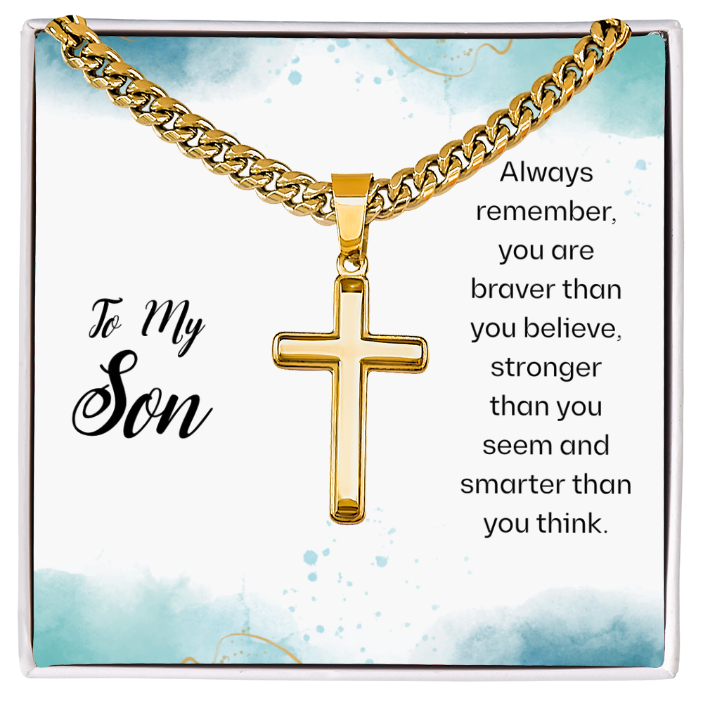 Best Gifts 305 - To My Son Cross Necklace with Bravery Quote Card from Dad or Mom