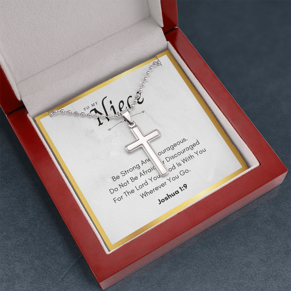 Niece Communion Gift Artisan-Crafted Cross Necklace with Ball Chain Bible Verse Joshua 1 Confirmation Present From Uncle Religious Niece Jewelry by Best Gifts 305