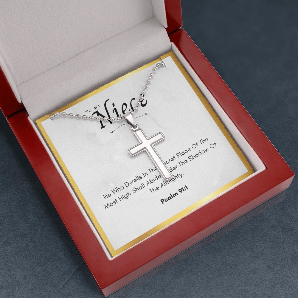 Niece Communion Gift Artisan-Crafted Cross Necklace with Ball Chain Bible Verse Psalm 91 Confirmation Present From Uncle Religious Niece Jewelry by Best Gifts 305