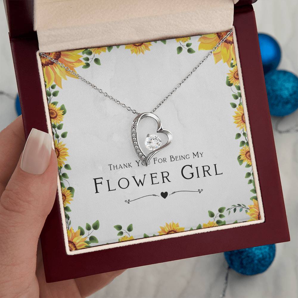 Flower Girl Gift For Wedding Day, Thank You For Being My Flower Girl, Flower Girl Gift From Bride - Forever Love Pendant Necklace with Cute Message Card by Best Gifts 305