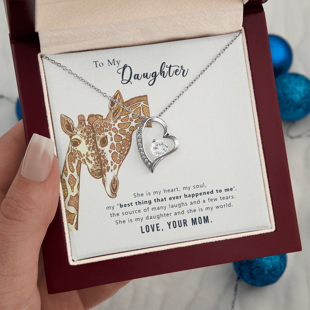 Forever Love Necklace for Daughter – Heart Pendant with Sparkling CZ Crystal, Gifts from Mom, Adjustable Chain