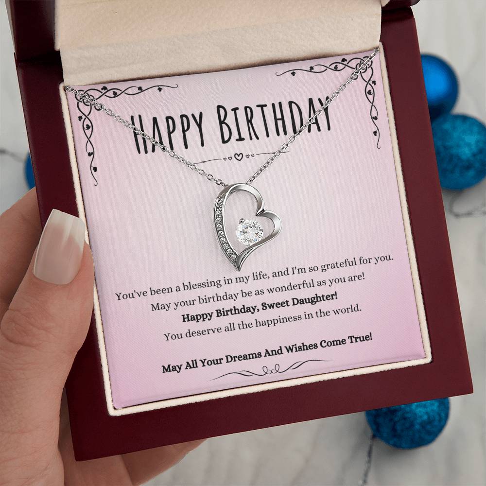Daughter Birthday Heart Necklace Gift from Mom or Dad – Forever Love Pendant with CZ Crystal