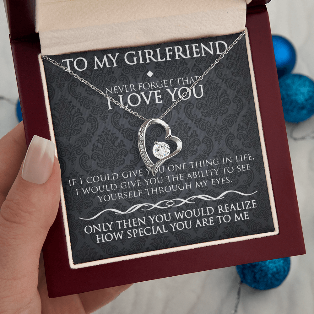 To My Girlfriend Necklace – Forever Love Heart Pendant Gift for Her from Boyfriend with Message Card