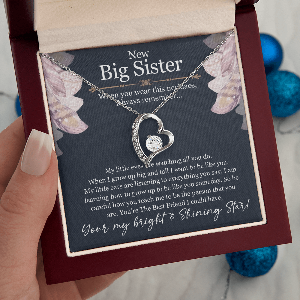 Big Sister Necklace Gift – Forever Love Heart Pendant from Little Sister or Brother, New Big Sister Jewelry