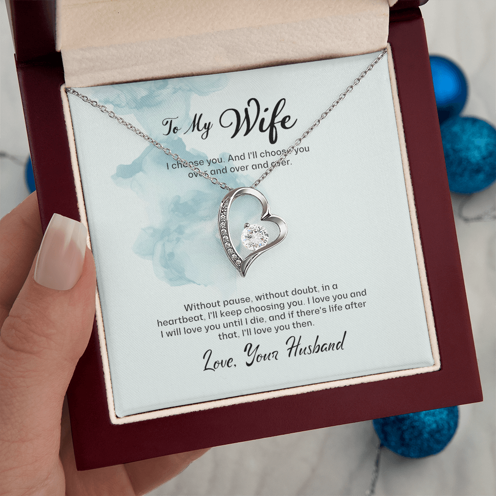 Wife Gift Forever Love Necklace – Heart Pendant with CZ Crystal, Romantic Birthday Anniversary Gift from Husband