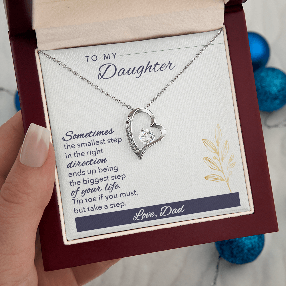 Forever Love Heart Necklace for Daughter – Dad to Daughter Gift, CZ Pendant, Inspirational Jewelry