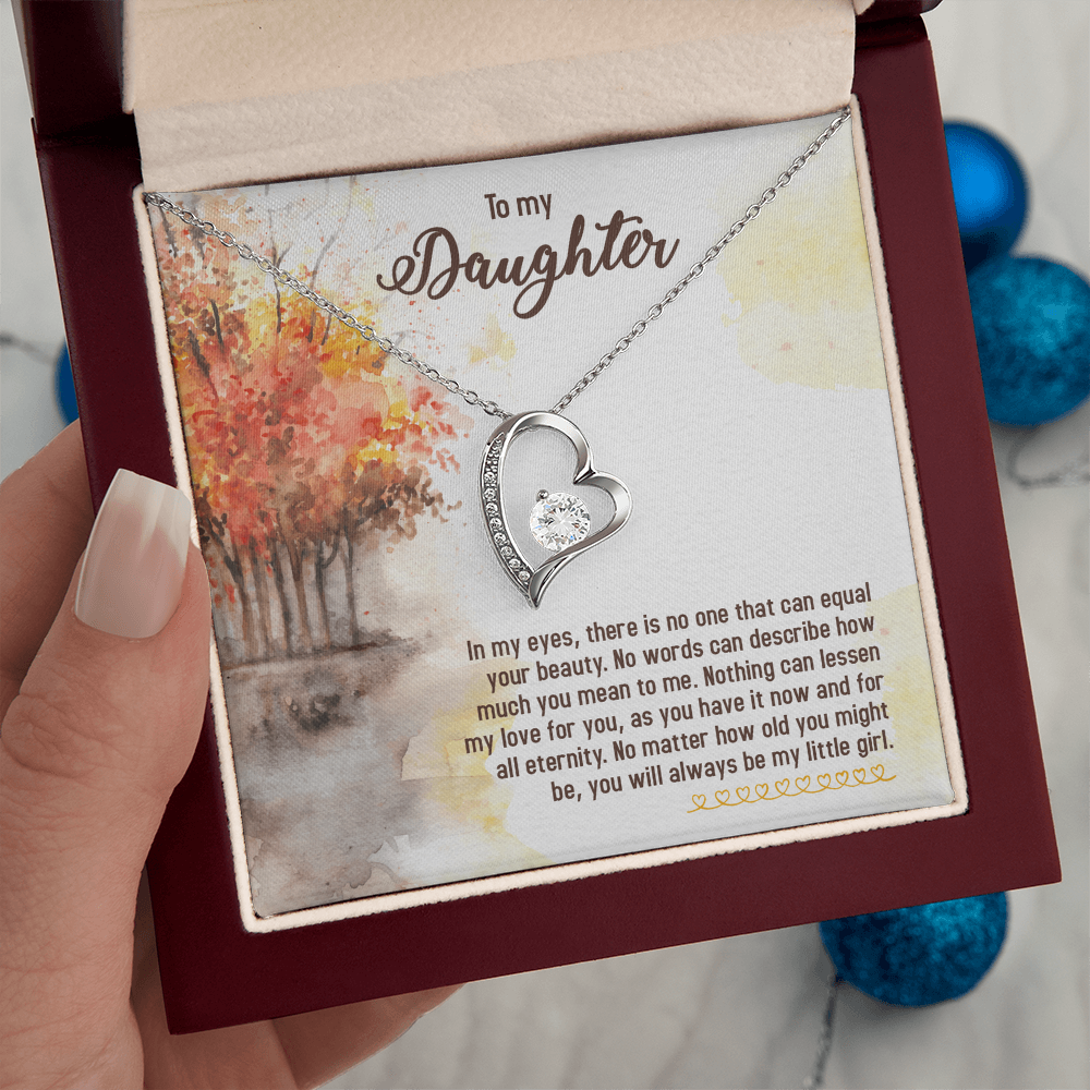 Forever Love Necklace for Daughter – Heart Pendant Jewelry Gift with CZ Crystal, White or Yellow Gold Finish
