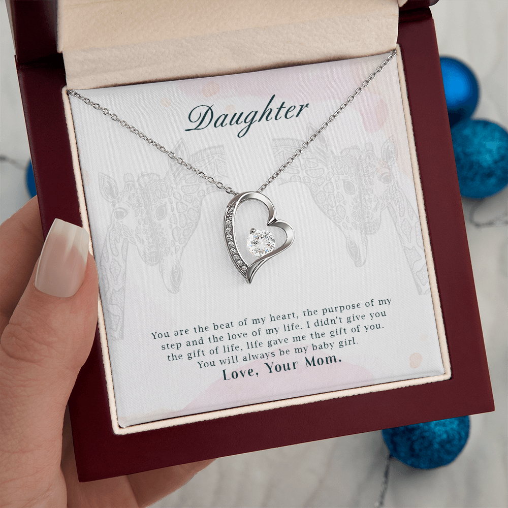 Forever Love Beat of my Heart Necklace for Daughter – Heart Pendant with CZ Crystal, Gifts from Mom, Adjustable Chain