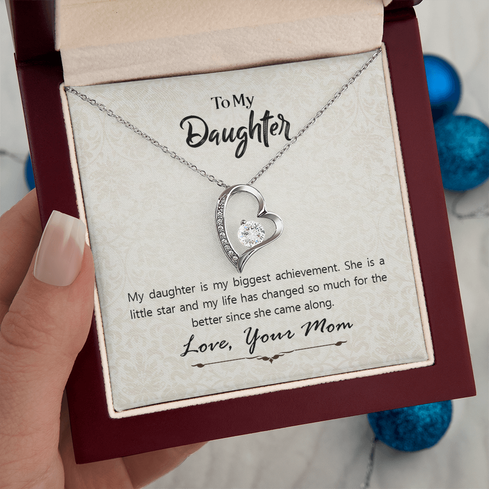 Daughter Heart Necklace from Mom – Forever Love Pendant, Cubic Zirconia Jewelry Gift for Daughter