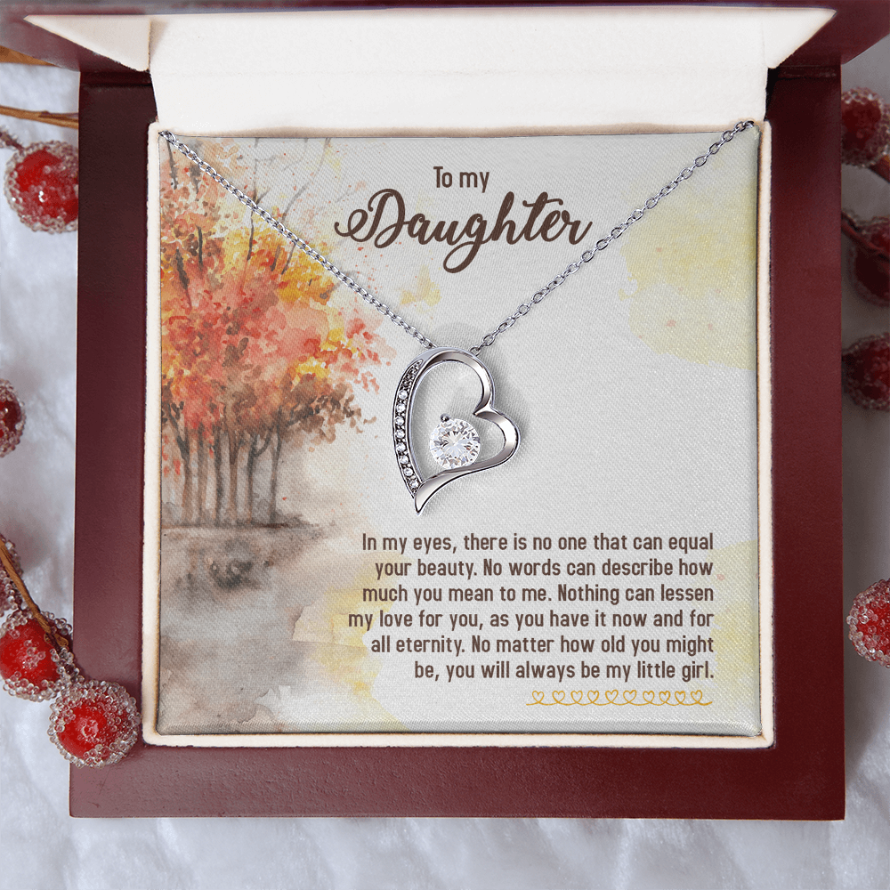 Forever Love Necklace for Daughter – Heart Pendant Jewelry Gift with CZ Crystal, White or Yellow Gold Finish