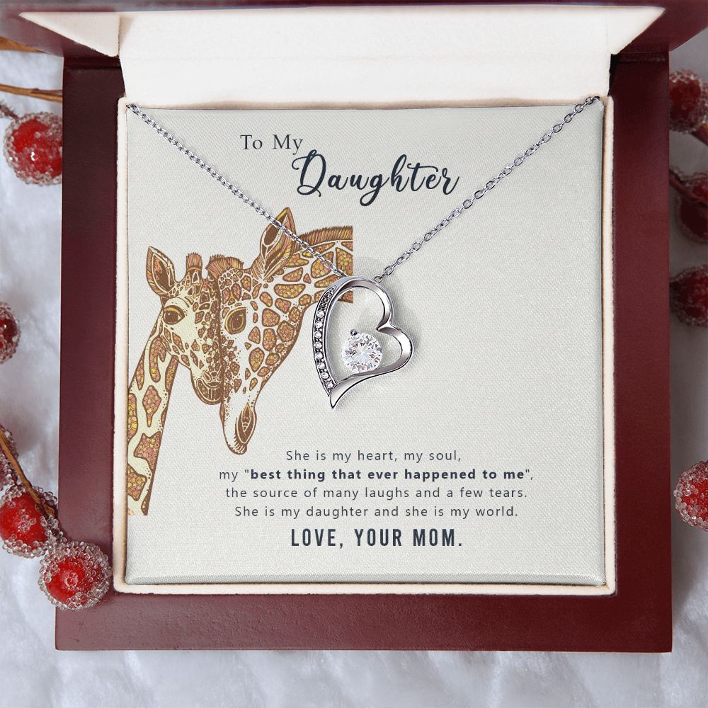Forever Love Necklace for Daughter – Heart Pendant with Sparkling CZ Crystal, Gifts from Mom, Adjustable Chain