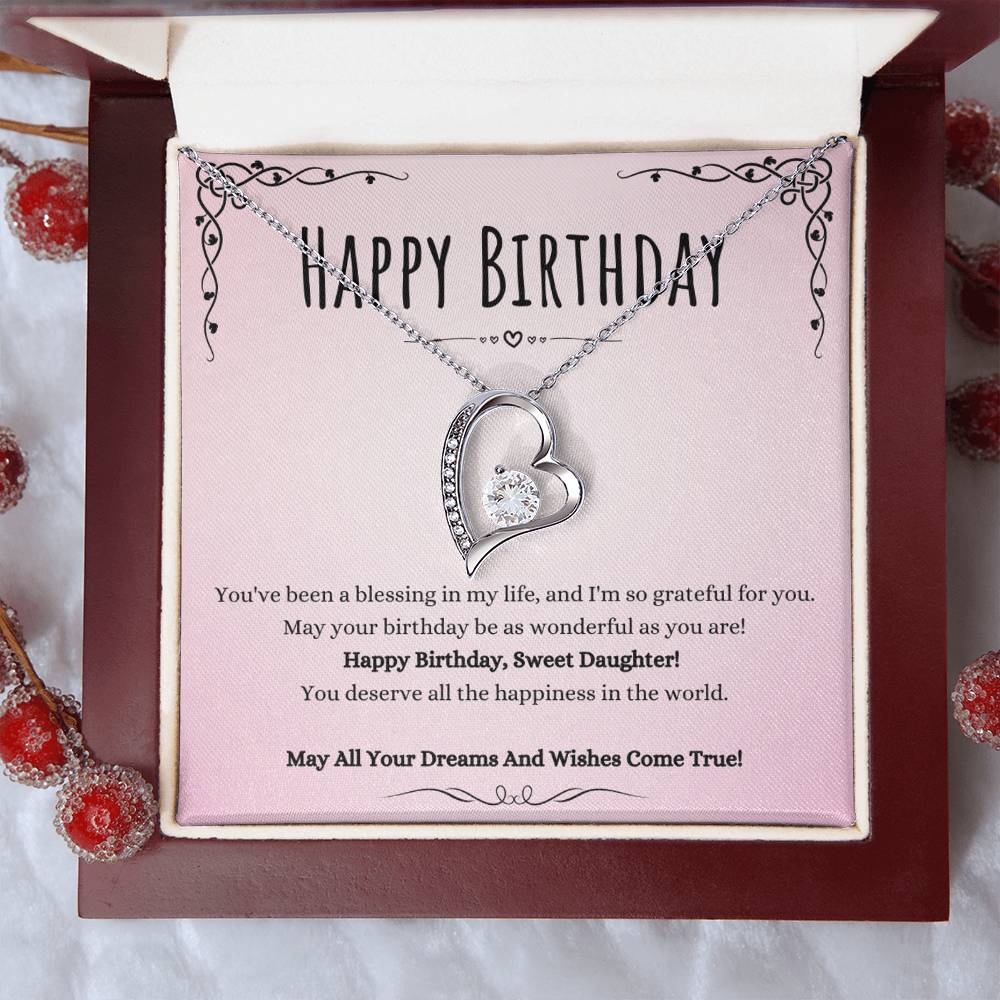 Daughter Birthday Heart Necklace Gift from Mom or Dad – Forever Love Pendant with CZ Crystal
