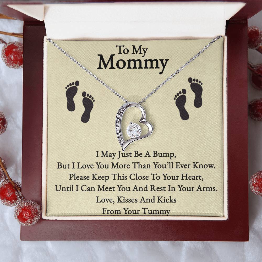 To My Mommy Forever Love Necklace – Pregnancy Announcement Gift, Heart Pendant with CZ Crystal, Adjustable Chain – Thoughtful Jewelry for Expecting Moms