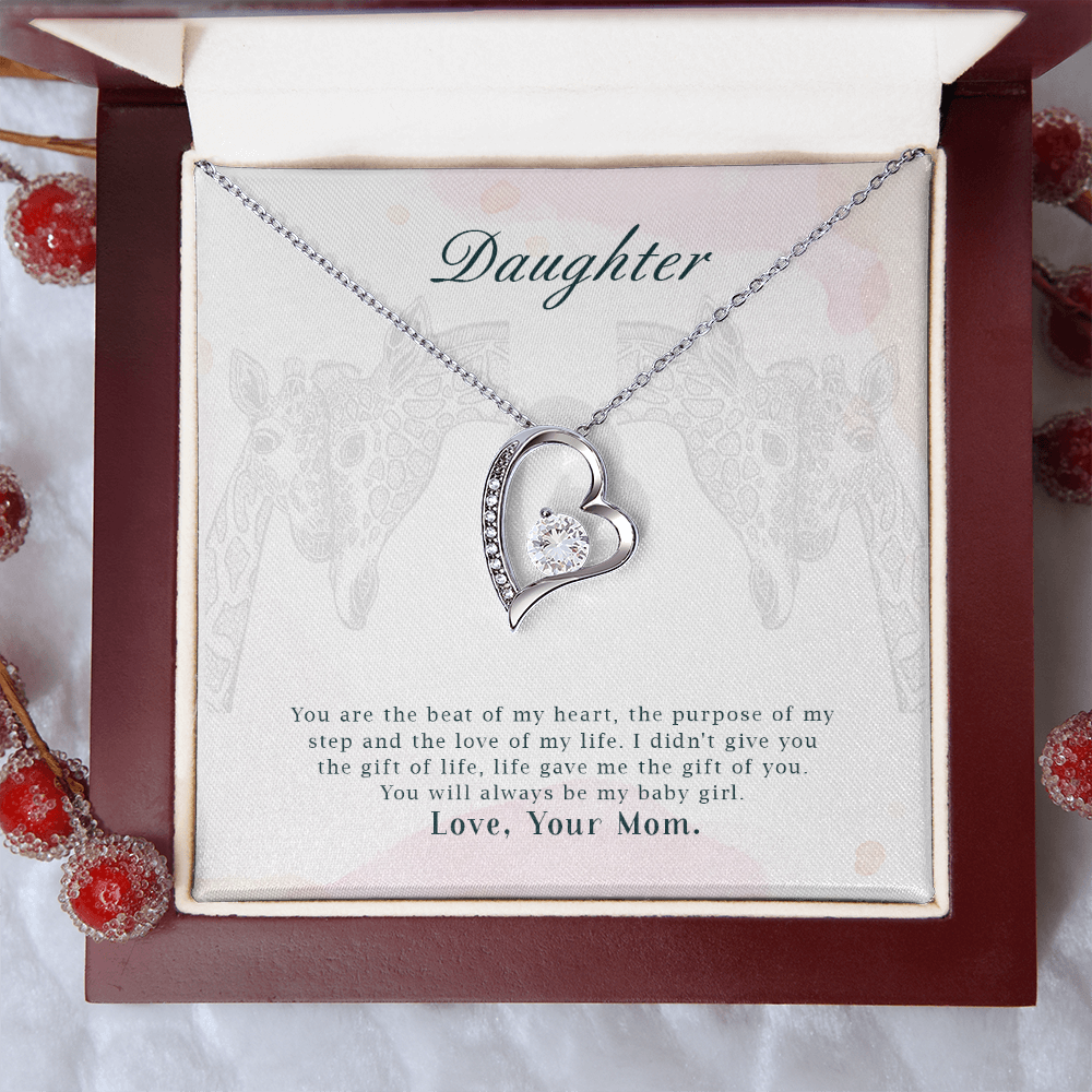 Forever Love Beat of my Heart Necklace for Daughter – Heart Pendant with CZ Crystal, Gifts from Mom, Adjustable Chain