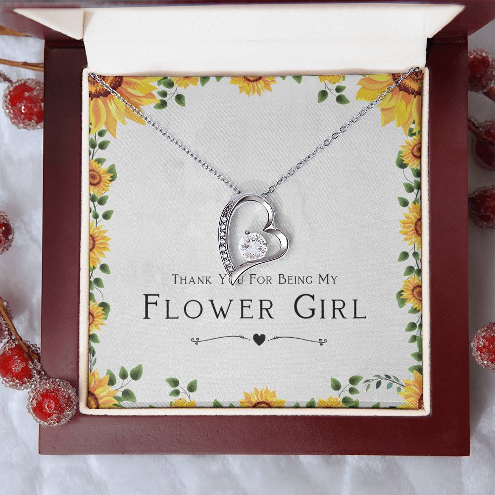 Flower Girl Gift For Wedding Day, Thank You For Being My Flower Girl, Flower Girl Gift From Bride - Forever Love Pendant Necklace with Cute Message Card by Best Gifts 305