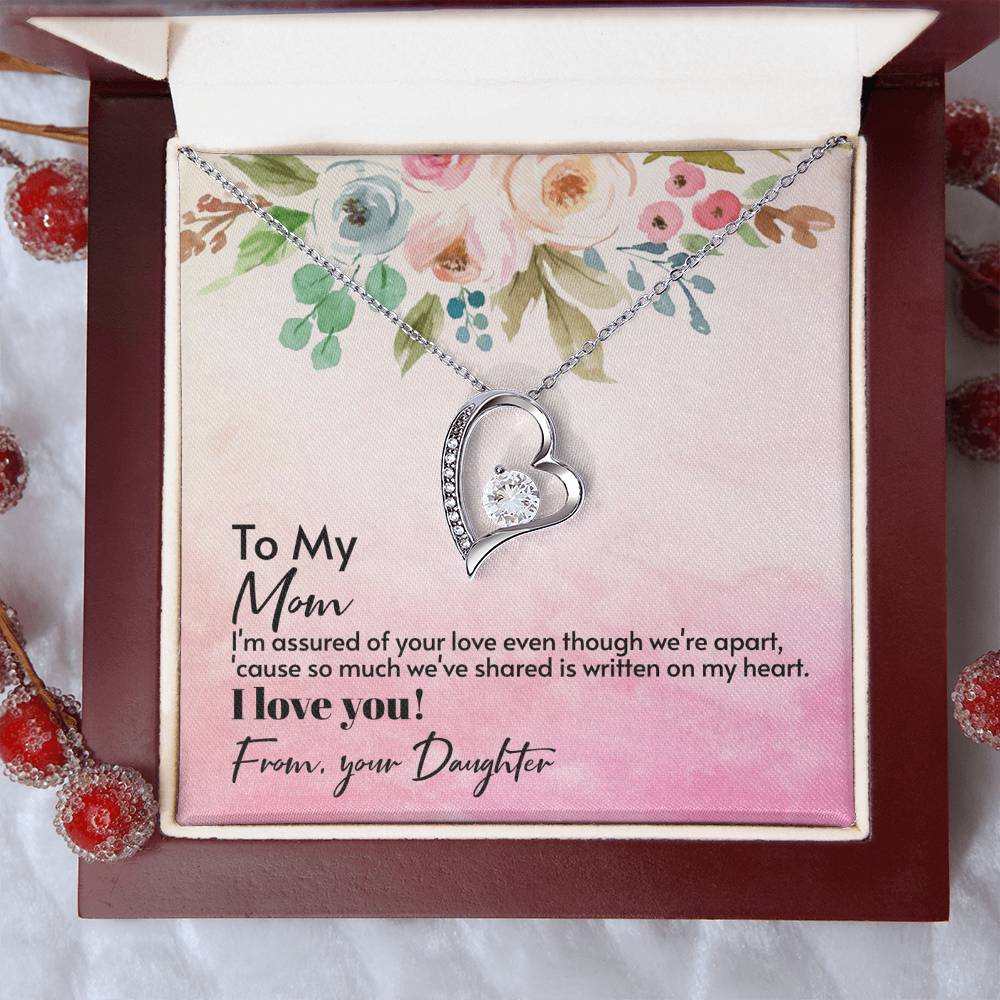 Mom Heart Necklace with CZ Crystal, Forever Love Jewelry Gift from Daughter for Mother