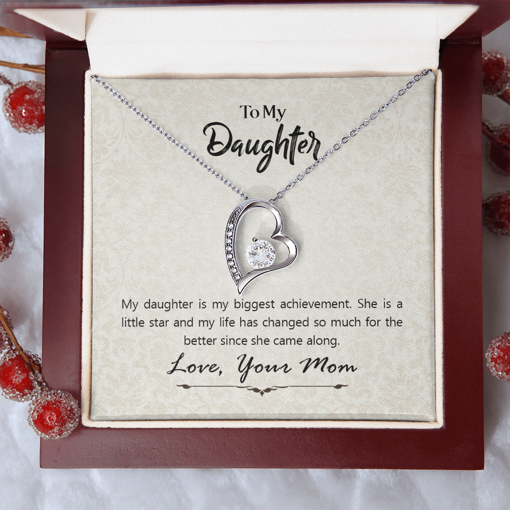 Daughter Heart Necklace from Mom – Forever Love Pendant, Cubic Zirconia Jewelry Gift for Daughter