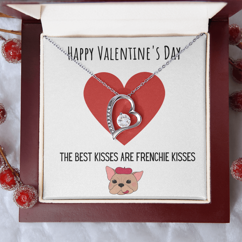 Funny Dog Lover Valentines Day Forever Love Necklace Jewelry Gift For Her, Funny French Bulldog V-Day Present From Him, Cute Valentine's Day Message Card Jewelry, Best Frenchie Kisses by Best Gifts 305