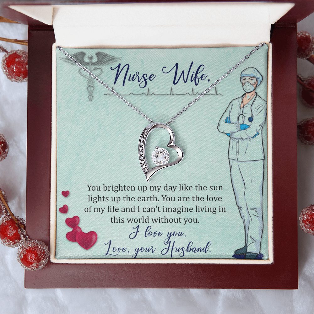 Forever Love Necklace for Nurse Wife - Stunning 6.5mm CZ Heart Pendant - 14K White Gold or 18K Yellow Gold Finish - Adjustable Chain - Perfect Gift from Husband