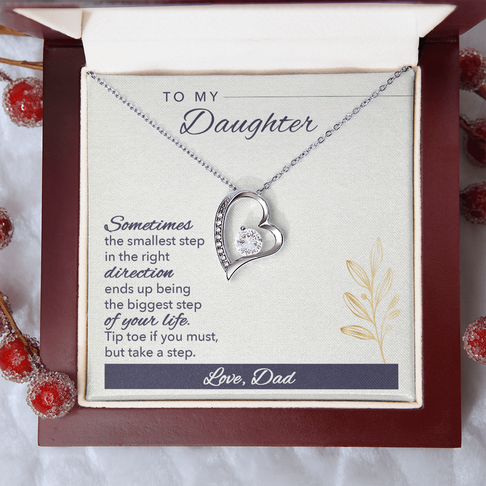 Forever Love Heart Necklace for Daughter – Dad to Daughter Gift, CZ Pendant, Inspirational Jewelry