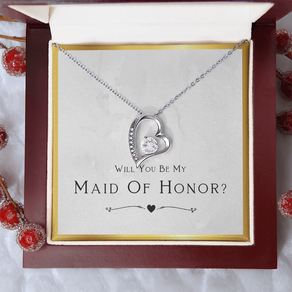 Maid Of Honor Gift, From Bride, Will You Be My Maid Of Honor, Proposal Gift - Forever Love Heart Necklace with Message Card by Best Gifts 305