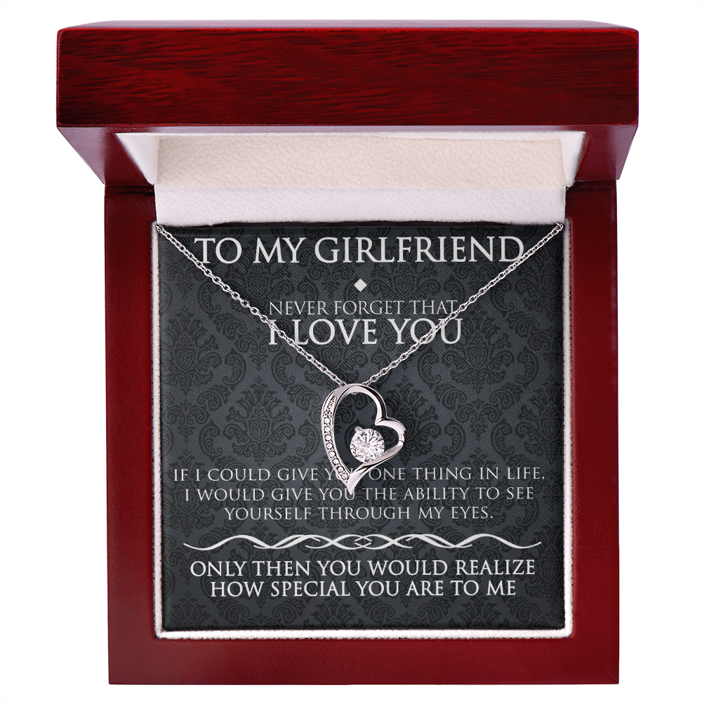 To My Girlfriend Necklace – Forever Love Heart Pendant Gift for Her from Boyfriend with Message Card