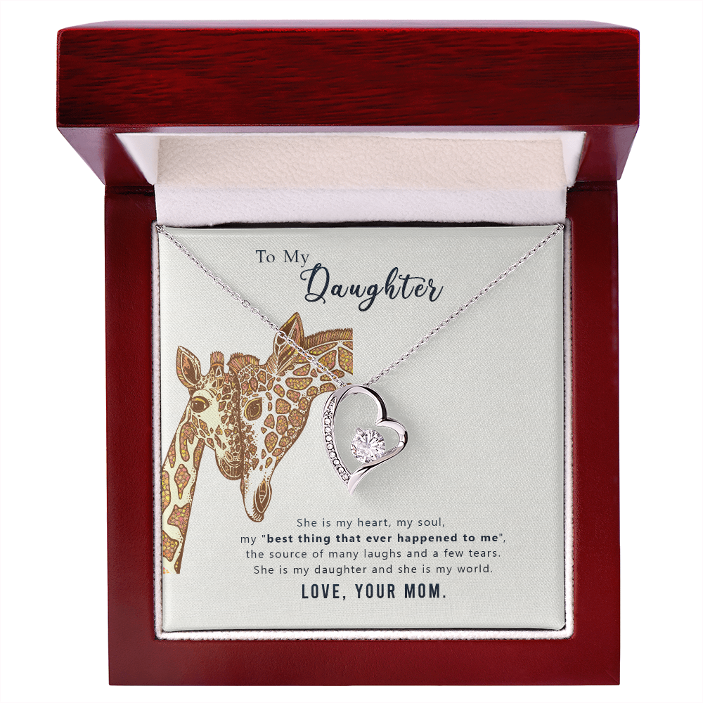Forever Love Necklace for Daughter – Heart Pendant with Sparkling CZ Crystal, Gifts from Mom, Adjustable Chain