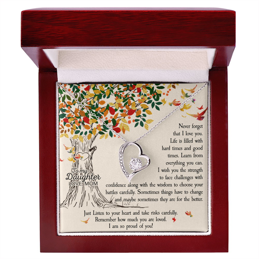 To My Daughter Forever Love Necklace Gift – Heart CZ Pendant Jewelry from Mom