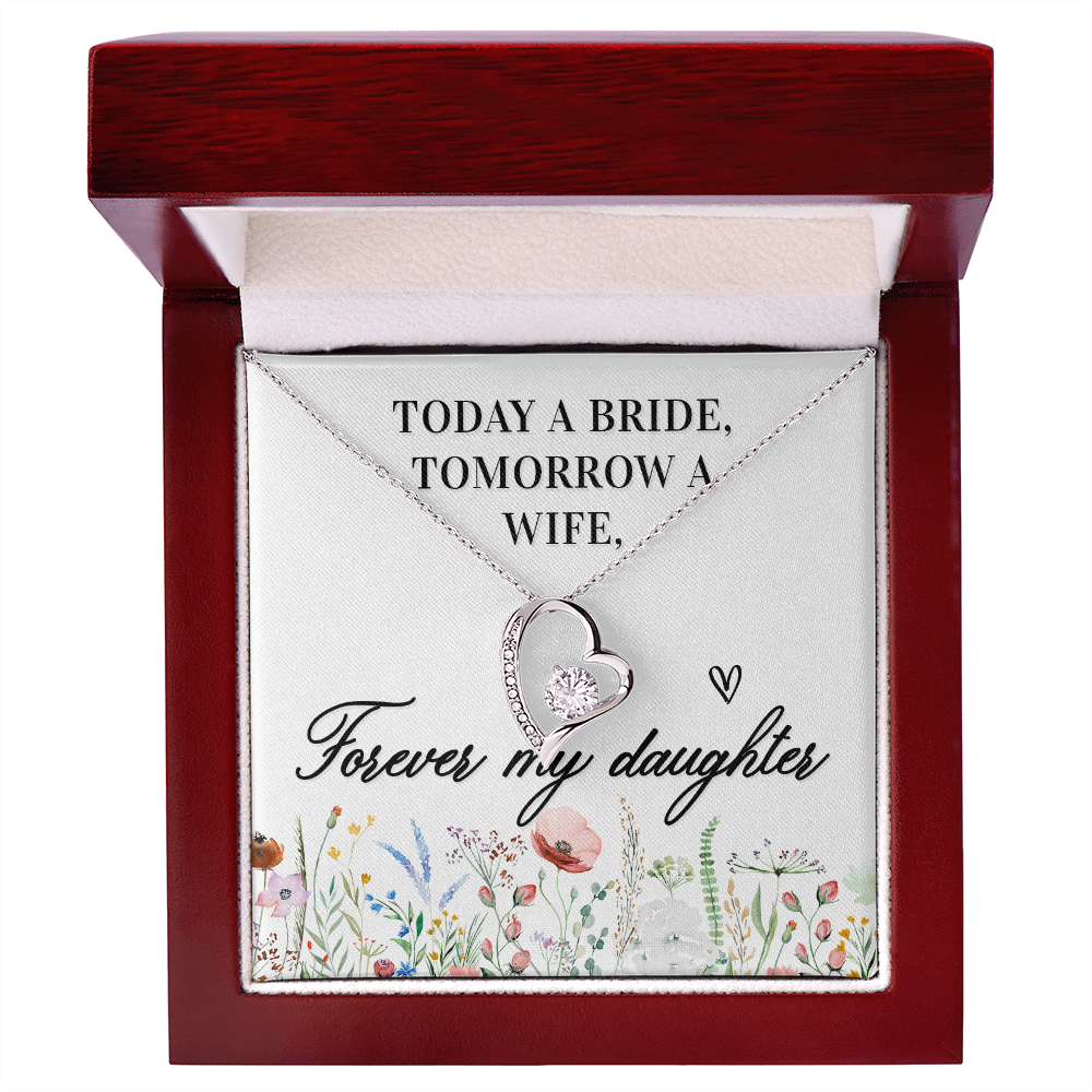 Forever Love heart necklace gift for daughter, 14k White Gold Finish / Luxury Box