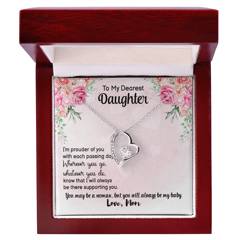 To My Dearest Daughter Forever Love Necklace from Mom – Heart Pendant CZ Crystal Gift for Daughter Birthday Jewelry