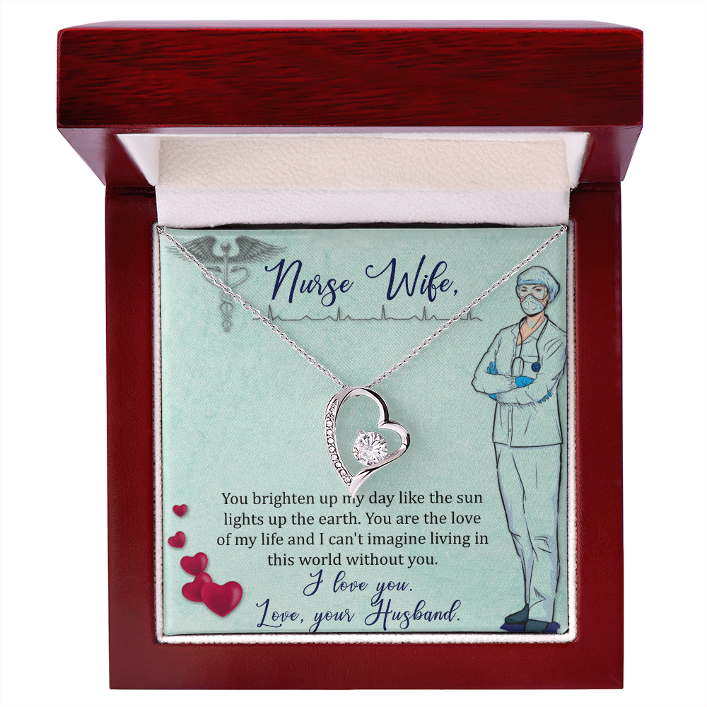 Forever Love Necklace for Nurse Wife - Stunning 6.5mm CZ Heart Pendant - 14K White Gold or 18K Yellow Gold Finish - Adjustable Chain - Perfect Gift from Husband