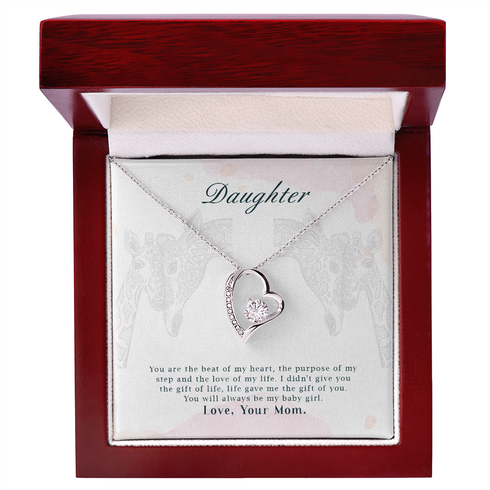 Forever Love Beat of my Heart Necklace for Daughter – Heart Pendant with CZ Crystal, Gifts from Mom, Adjustable Chain