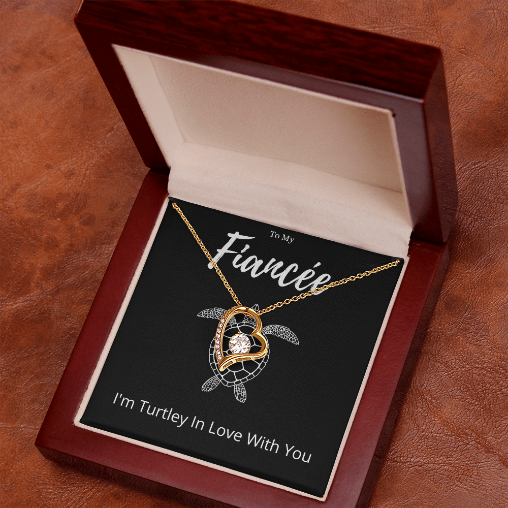 Funny Fiancée Turtle Forever Love Necklace Anniversary Gift From Fiancé, Animal Pun Message Card Jewelry Birthday Present From Him, Gag Gifts For Fiancée Valentines Day by Best Gifts 305