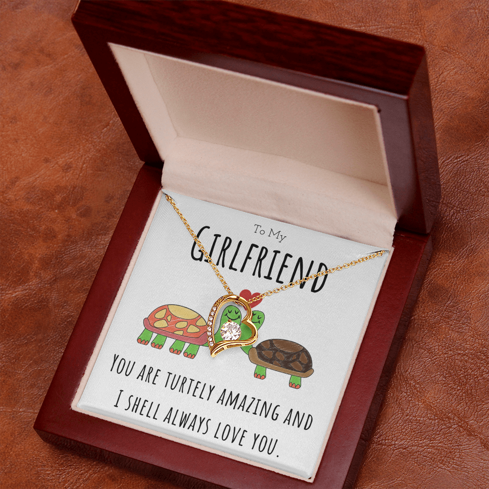To My Girlfriend Funny Turtle Message Card Jewelry Forever Love Necklace Gift From Boyfriend, Cute Turtle Animal Pun Birthday Gift For Girlfriend, Anniversary Present For Her by Best Gifts 305