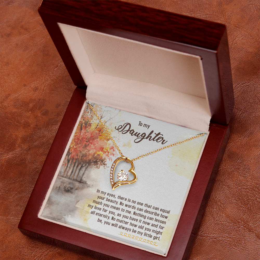 Forever Love Necklace for Daughter – Heart Pendant Jewelry Gift with CZ Crystal, White or Yellow Gold Finish