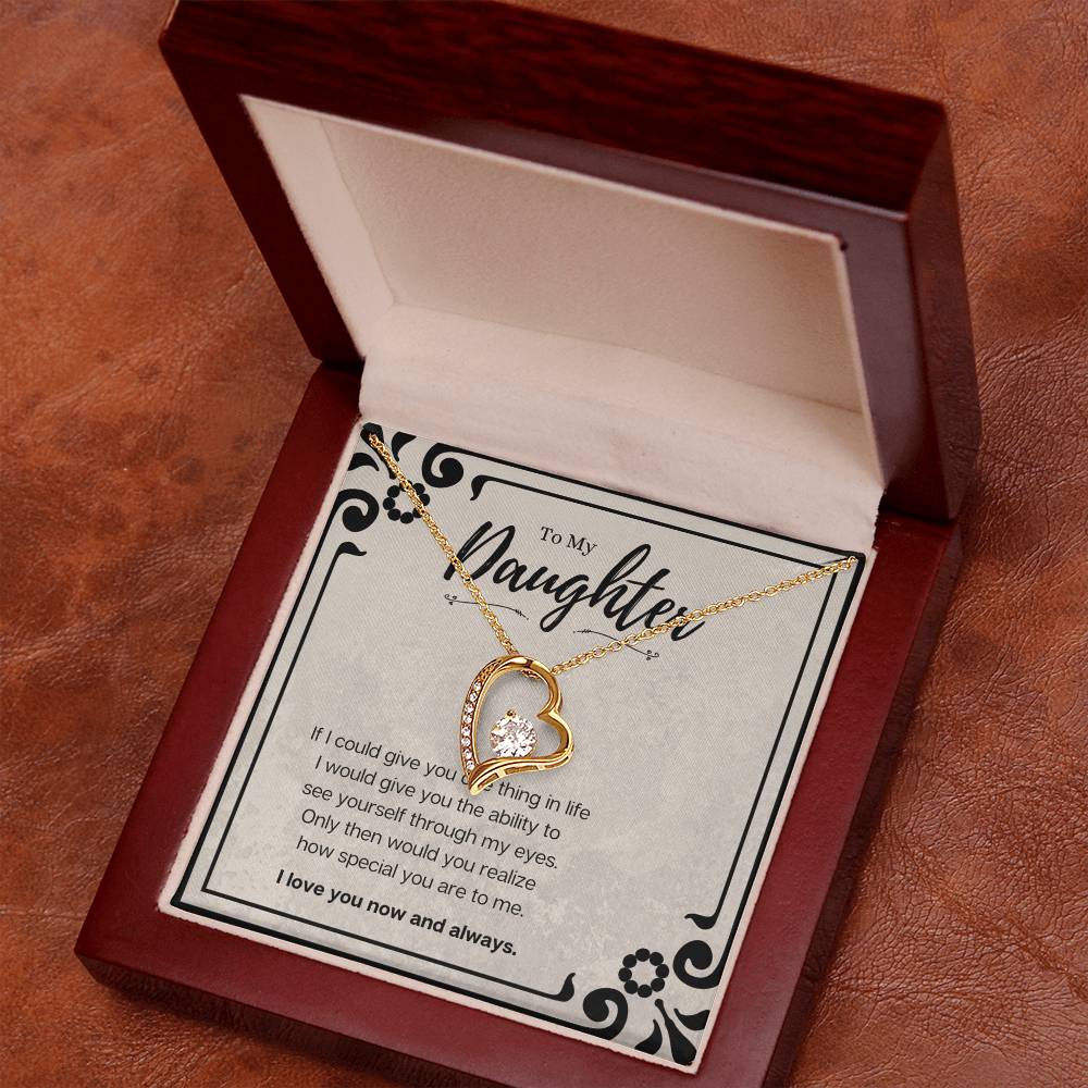 Daughter Heart Necklace Gift – CZ Forever Love Pendant from Mom or Dad with Message Card