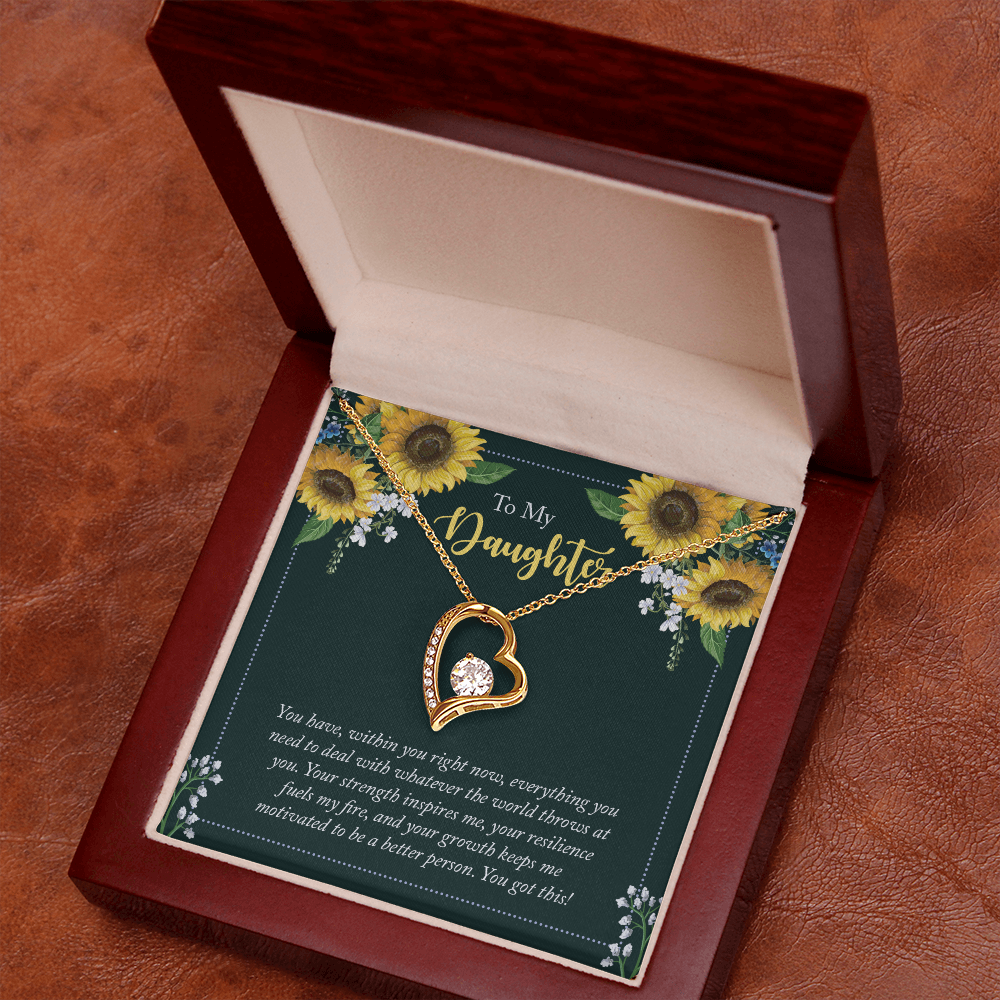 Forever Love Necklace for Daughter - 6.5mm CZ Heart Pendant, Adjustable Chain, 14k White Gold or 18k Yellow Gold, Inspirational Gift for Daughter, Motivational Jewelry Gift